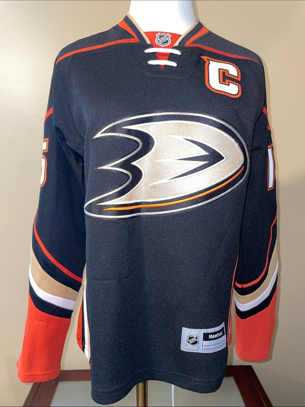Reebok Anaheim Ducks Captain NHL Jersey - Black, Orange & White